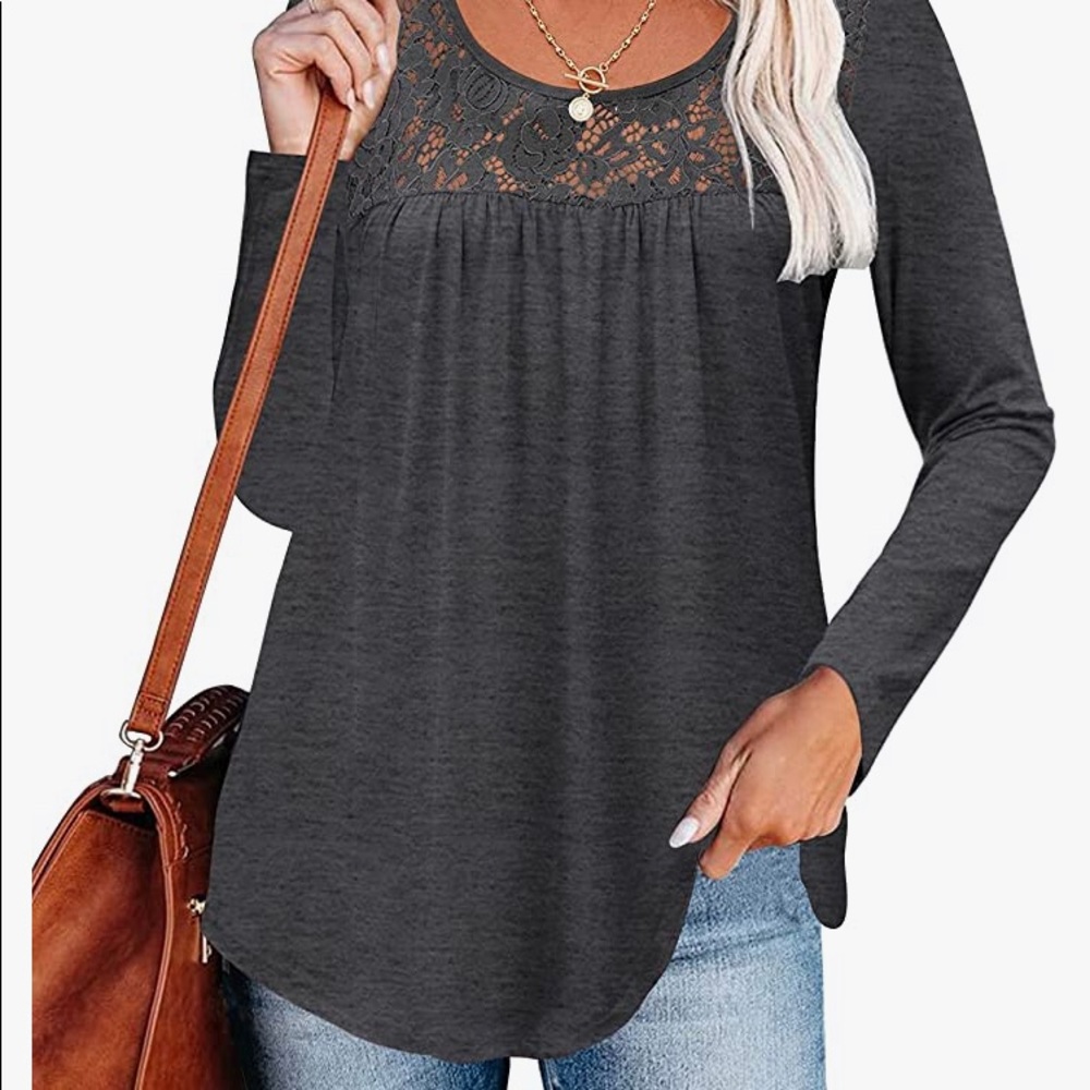 NEW Blouse w/ Lace, Pleated Tunic